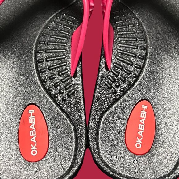 NWOB Okabashi Marina Berry/Black Flip Flops Size M/L 8.5-9 - Picture 2 of 5